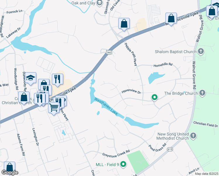 map of restaurants, bars, coffee shops, grocery stores, and more near 6118 Shady Woods Lane in Mechanicsville