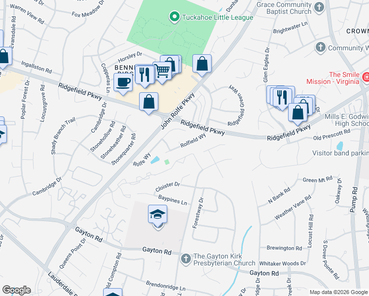 map of restaurants, bars, coffee shops, grocery stores, and more near 1729 Rolfield Way in Richmond