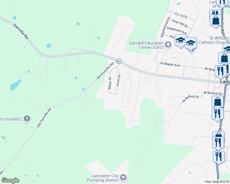 map of restaurants, bars, coffee shops, grocery stores, and more near 126 Arvin Drive in Lancaster