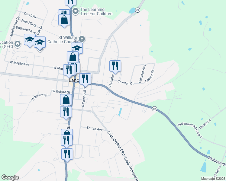map of restaurants, bars, coffee shops, grocery stores, and more near 305 Richmond Road in Lancaster