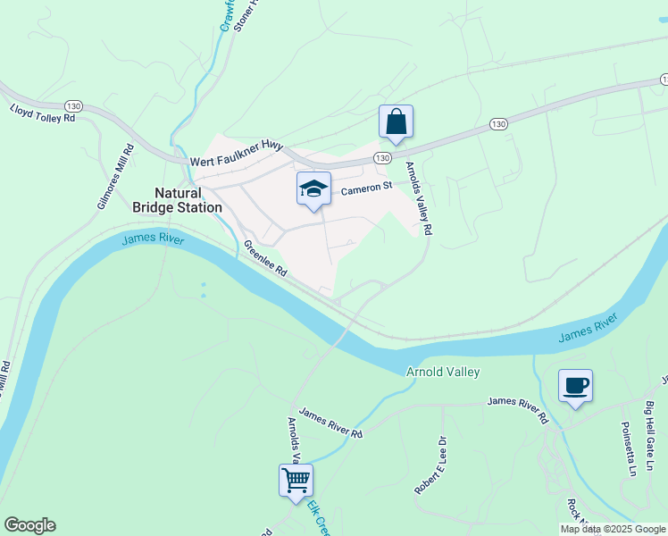 map of restaurants, bars, coffee shops, grocery stores, and more near 101 Natural Bridge School Road in Natural Bridge Station