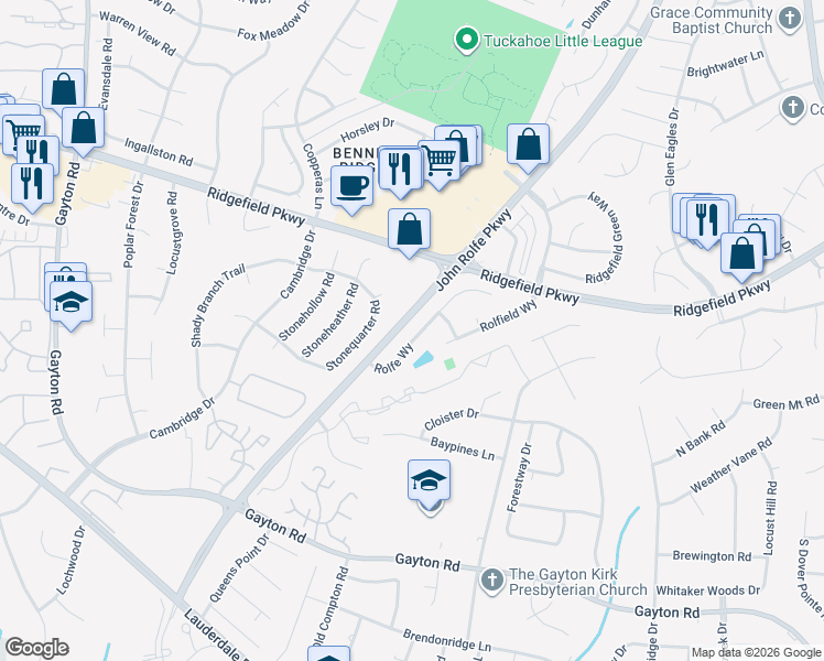map of restaurants, bars, coffee shops, grocery stores, and more near 1838 Rolfe Way in Richmond