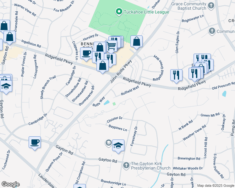 map of restaurants, bars, coffee shops, grocery stores, and more near 10801 Colonist Drive in Henrico