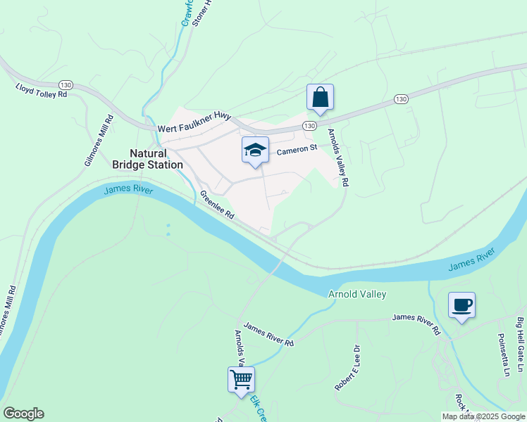 map of restaurants, bars, coffee shops, grocery stores, and more near 101 Natural Bridge School Road in Natural Bridge Station
