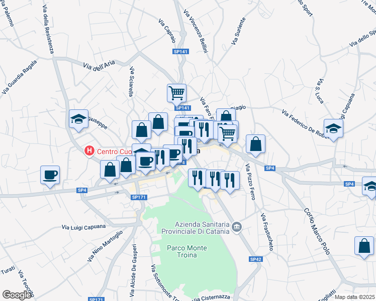 map of restaurants, bars, coffee shops, grocery stores, and more near in Pedara