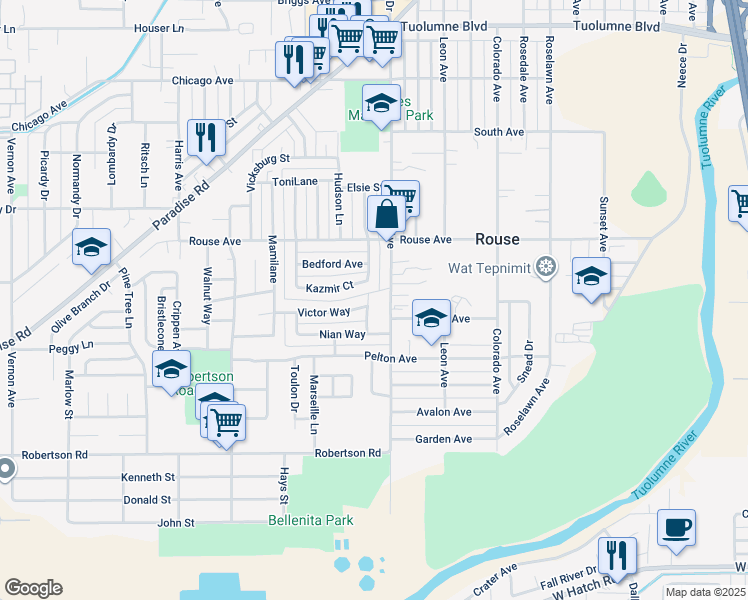 map of restaurants, bars, coffee shops, grocery stores, and more near 808 Clementa Way in Modesto