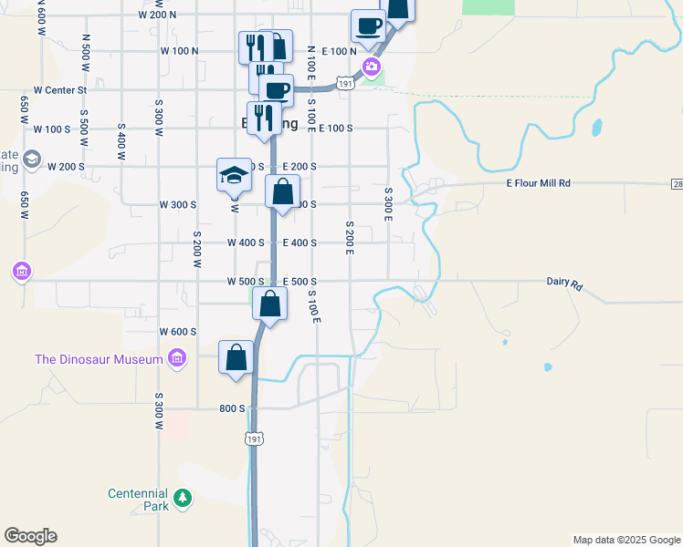 map of restaurants, bars, coffee shops, grocery stores, and more near 181 East 500 South in Blanding