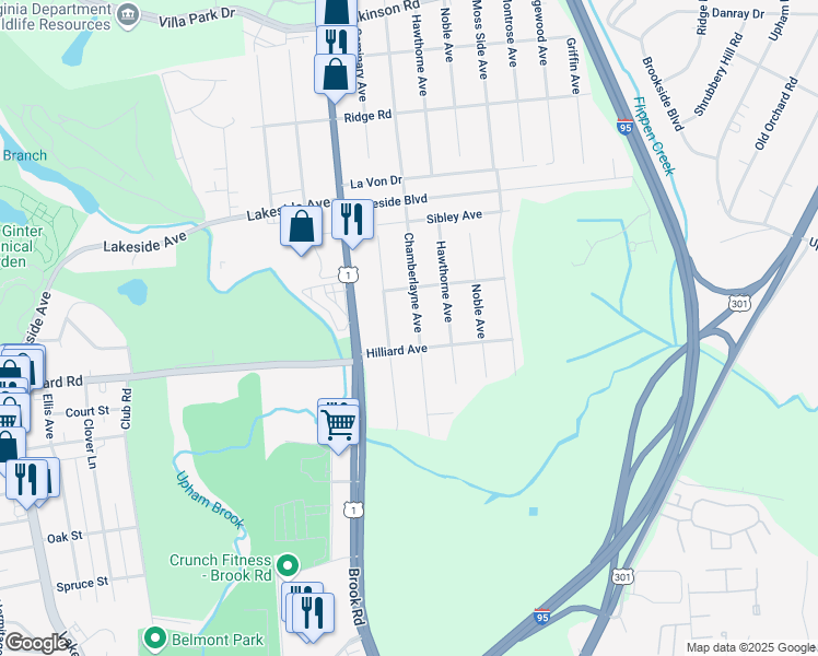 map of restaurants, bars, coffee shops, grocery stores, and more near 5508 Chamberlayne Avenue in Richmond