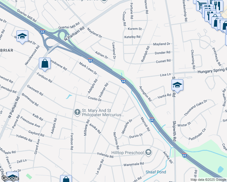 map of restaurants, bars, coffee shops, grocery stores, and more near 8005 Moorefield Road in Richmond