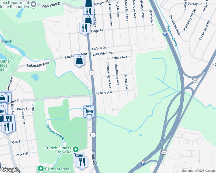 map of restaurants, bars, coffee shops, grocery stores, and more near 5508 Chamberlayne Avenue in Richmond