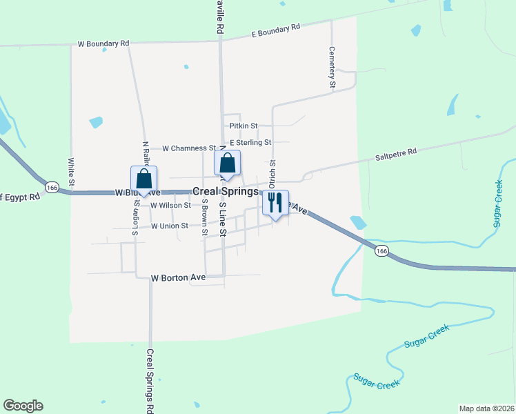map of restaurants, bars, coffee shops, grocery stores, and more near Garfield Street in Creal Springs