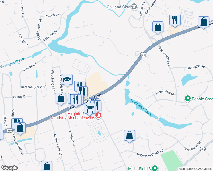 map of restaurants, bars, coffee shops, grocery stores, and more near 6268 Mechanicsville Turnpike in Mechanicsville
