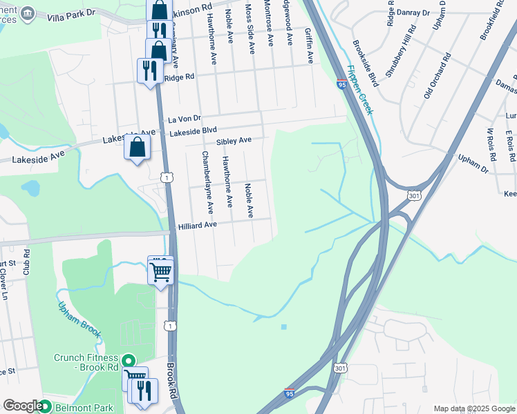 map of restaurants, bars, coffee shops, grocery stores, and more near 5421 Noble Avenue in Richmond