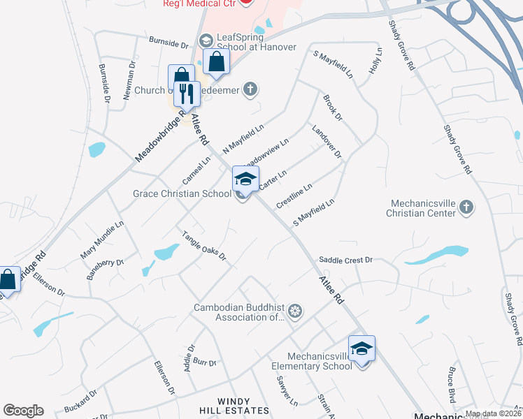 map of restaurants, bars, coffee shops, grocery stores, and more near 8057 Atlee Road in Mechanicsville