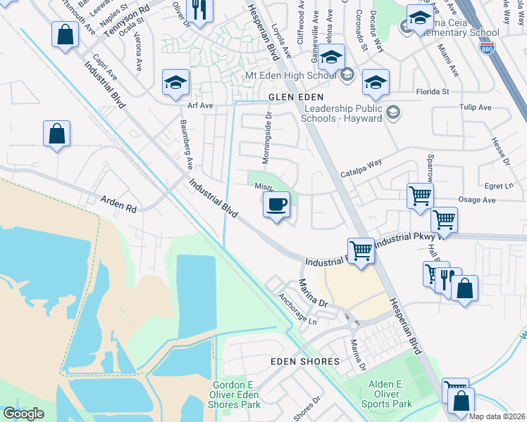 map of restaurants, bars, coffee shops, grocery stores, and more near 28306 Industrial Boulevard in Hayward