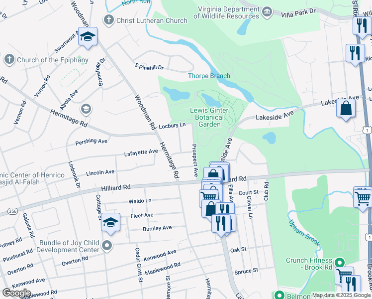 map of restaurants, bars, coffee shops, grocery stores, and more near 2104 Davenport Avenue in Richmond