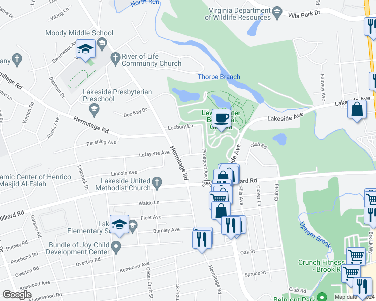 map of restaurants, bars, coffee shops, grocery stores, and more near 2108 Davenport Avenue in Richmond