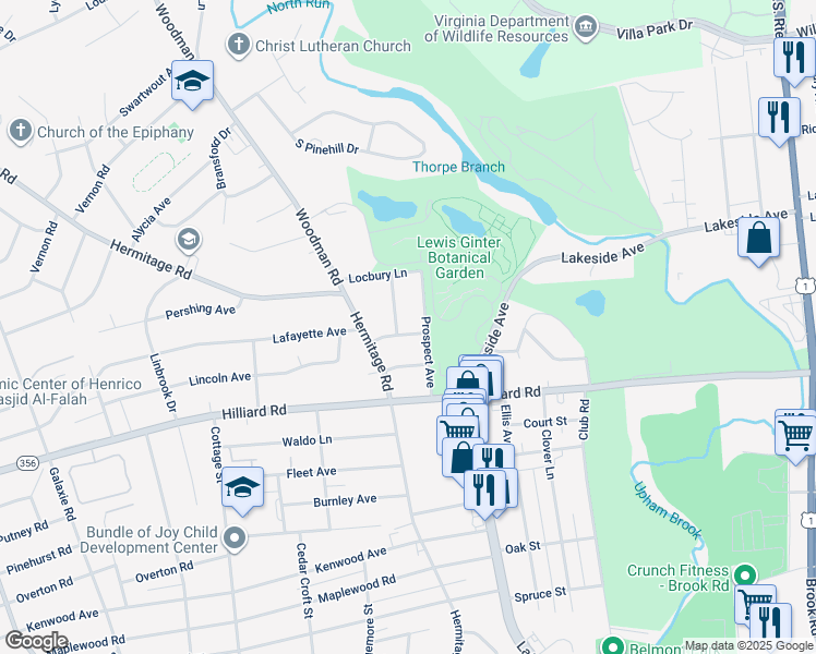 map of restaurants, bars, coffee shops, grocery stores, and more near 2104 Davenport Avenue in Richmond