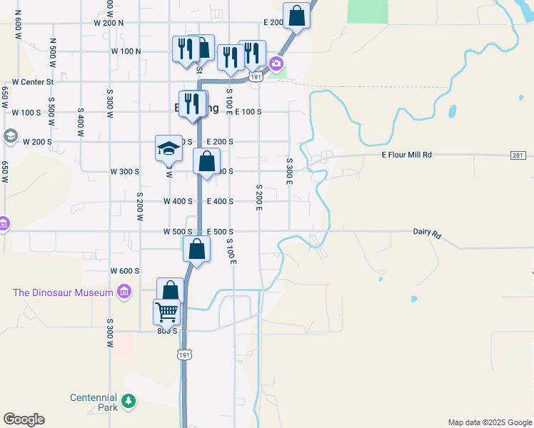 map of restaurants, bars, coffee shops, grocery stores, and more near 181 East 500 South in Blanding