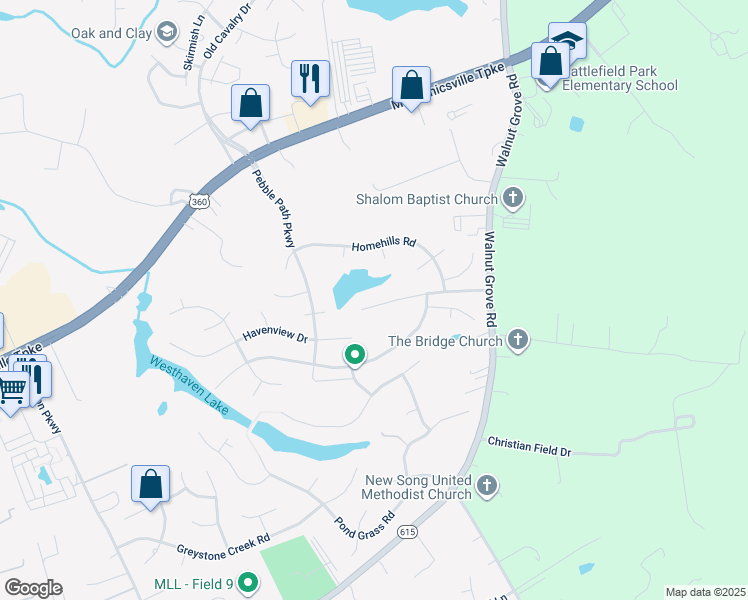 map of restaurants, bars, coffee shops, grocery stores, and more near 6034 Northfall Creek Parkway in Mechanicsville