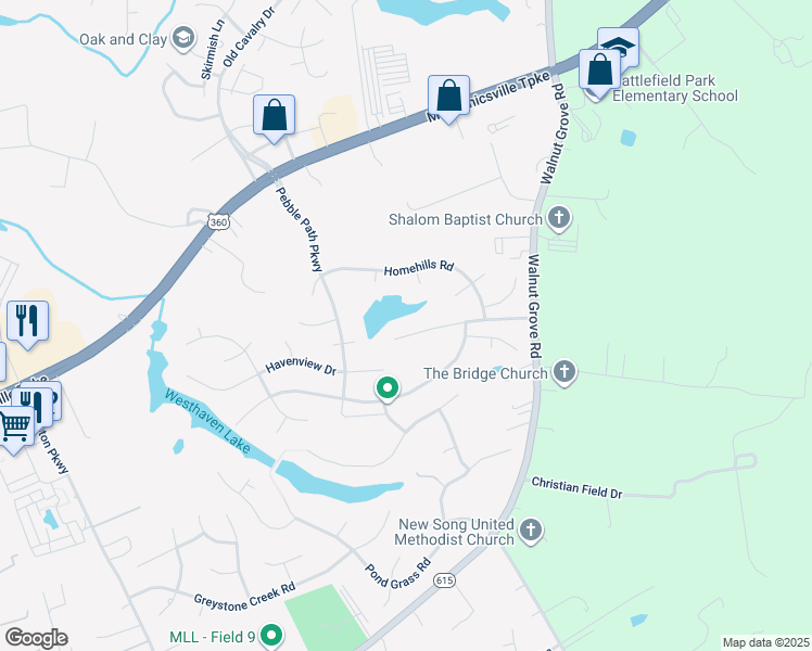 map of restaurants, bars, coffee shops, grocery stores, and more near 6034 Northfall Creek Parkway in Mechanicsville