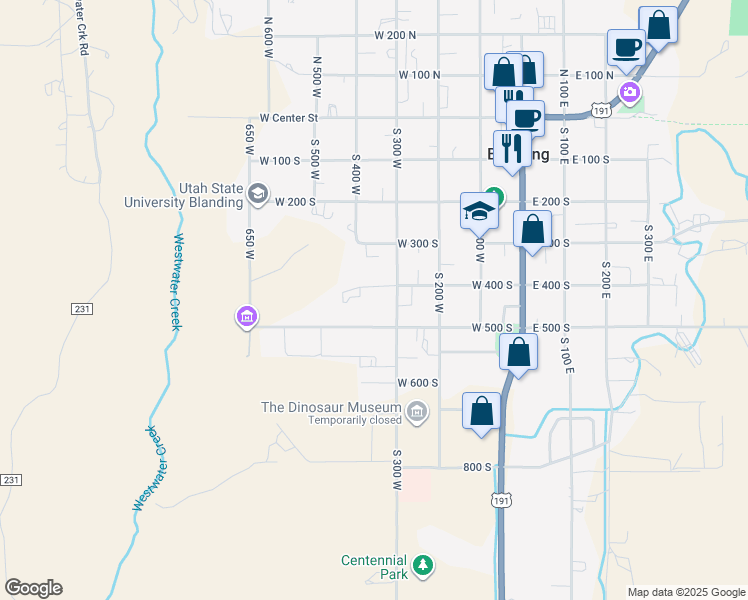map of restaurants, bars, coffee shops, grocery stores, and more near 378 West 500 South in Blanding