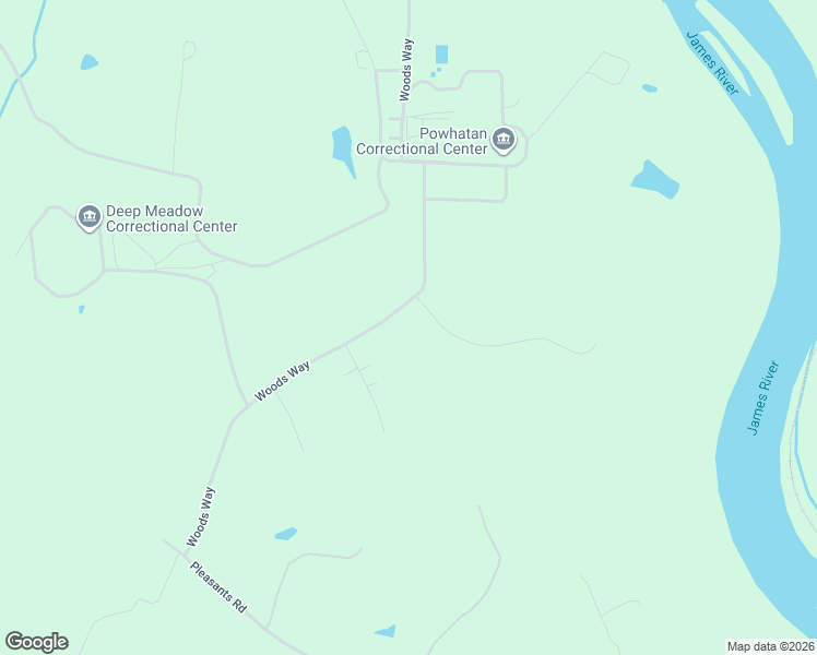 map of restaurants, bars, coffee shops, grocery stores, and more near 3395 Upper River Way in Powhatan