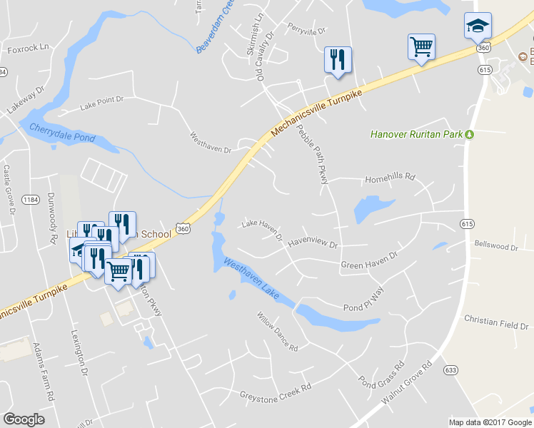 map of restaurants, bars, coffee shops, grocery stores, and more near 8054 Lake Haven Drive in Mechanicsville