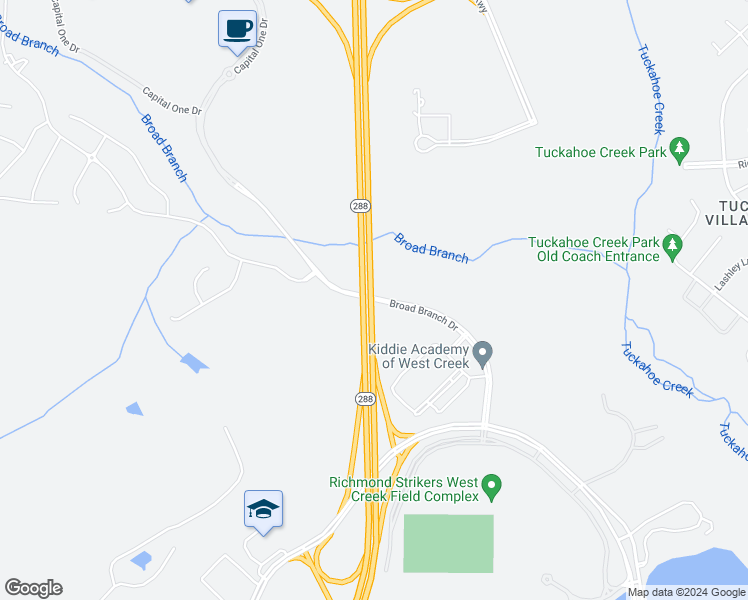 map of restaurants, bars, coffee shops, grocery stores, and more near 6014 Broad Branch Drive in Henrico