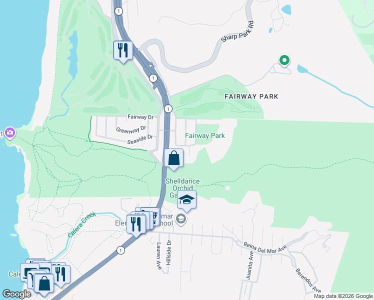 map of restaurants, bars, coffee shops, grocery stores, and more near 812 Burns Court in Pacifica