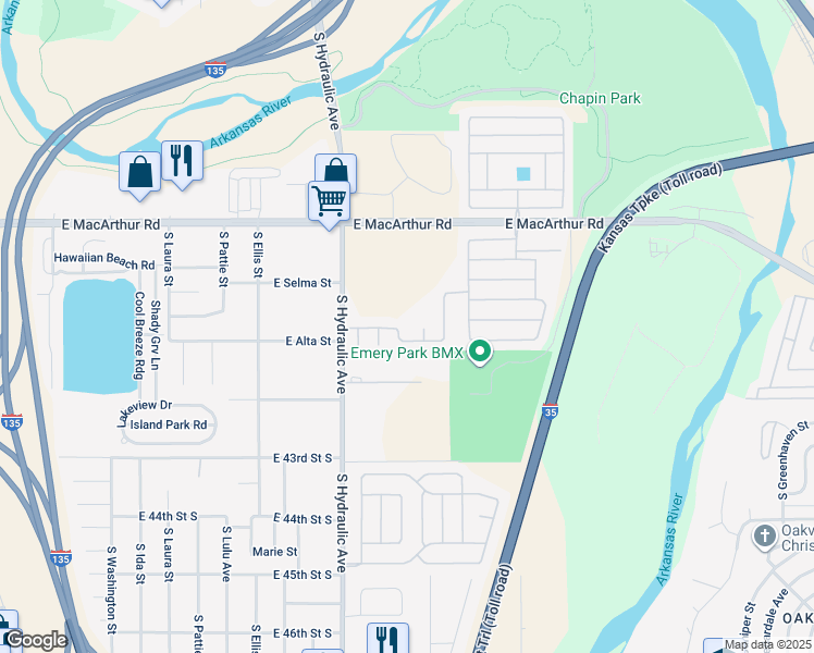 map of restaurants, bars, coffee shops, grocery stores, and more near 4110 South Hydraulic Street in Wichita