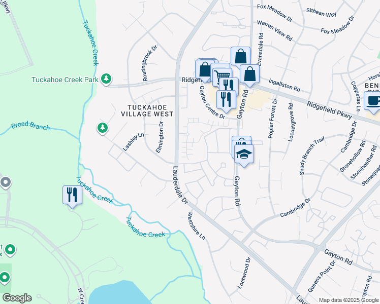 map of restaurants, bars, coffee shops, grocery stores, and more near 2415 Wanstead Court in Richmond