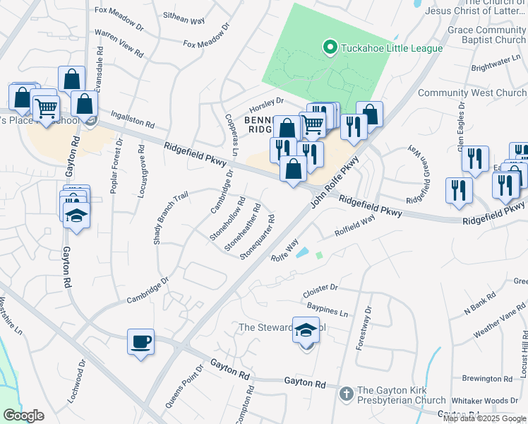 map of restaurants, bars, coffee shops, grocery stores, and more near 2004 Stonequarter Road in Henrico
