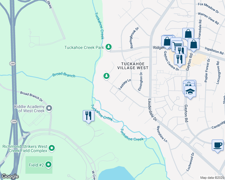 map of restaurants, bars, coffee shops, grocery stores, and more near 2207 Ashcreek Drive in Richmond