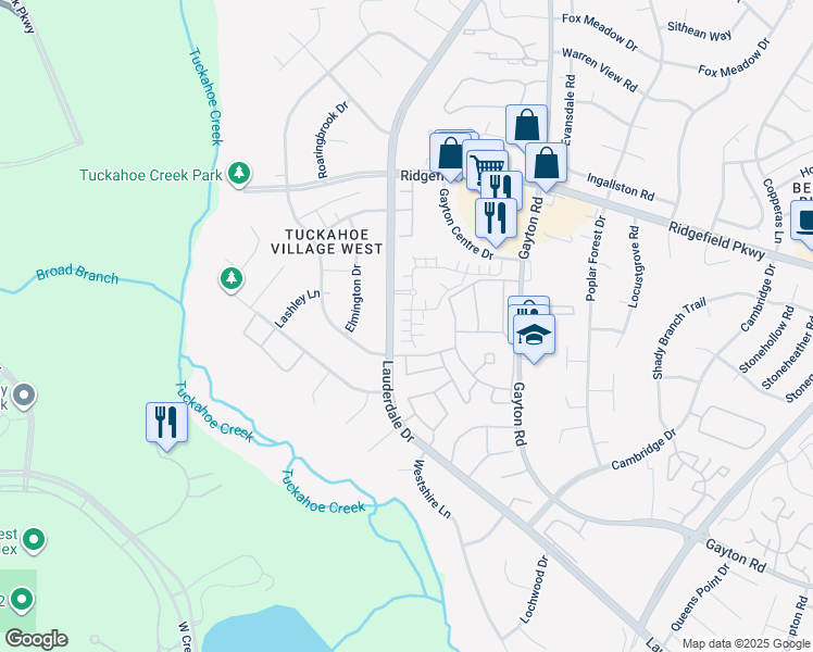 map of restaurants, bars, coffee shops, grocery stores, and more near 2422 Wanstead Court in Richmond