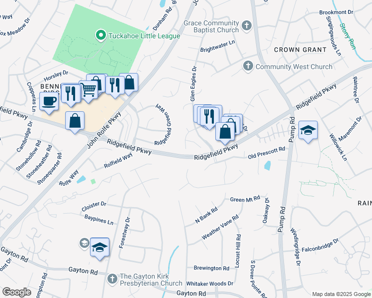 map of restaurants, bars, coffee shops, grocery stores, and more near 10438 Gibsons Landing Drive in Henrico