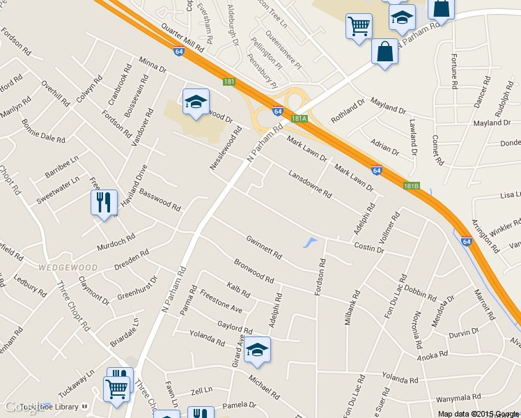 map of restaurants, bars, coffee shops, grocery stores, and more near 8519 Fordson Road in Henrico
