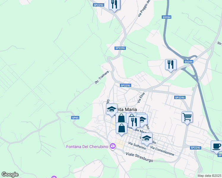 map of restaurants, bars, coffee shops, grocery stores, and more near 382 Via Vittorio Emanuele in Santa Maria di Licodia