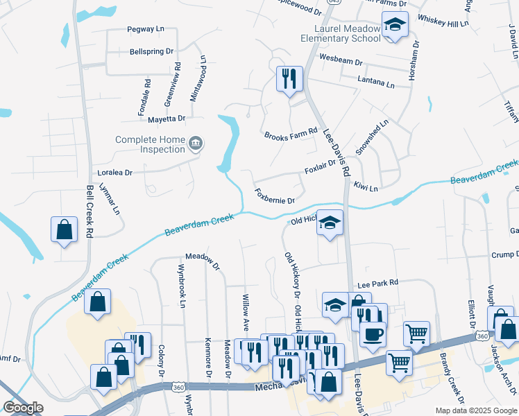map of restaurants, bars, coffee shops, grocery stores, and more near 7135 Foxbernie Drive in Mechanicsville