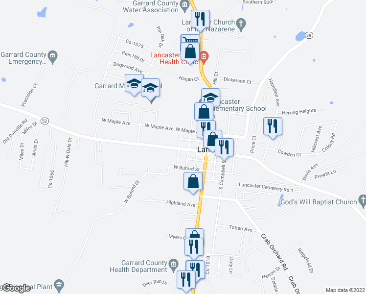 map of restaurants, bars, coffee shops, grocery stores, and more near in Lancaster