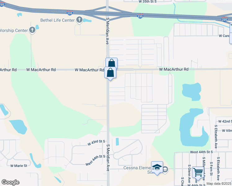 map of restaurants, bars, coffee shops, grocery stores, and more near 2101 West Macarthur Road in Wichita