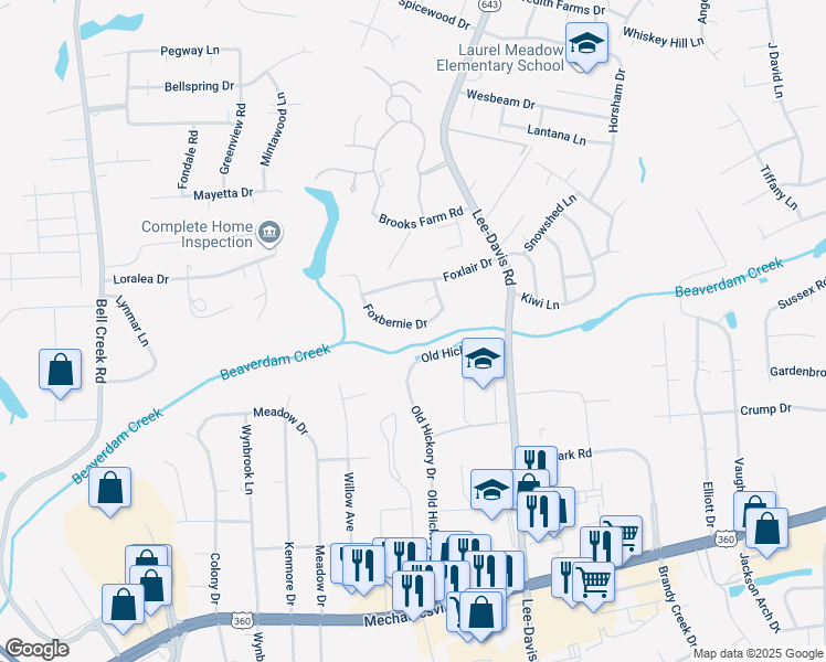 map of restaurants, bars, coffee shops, grocery stores, and more near 7117 Foxbernie Drive in Mechanicsville