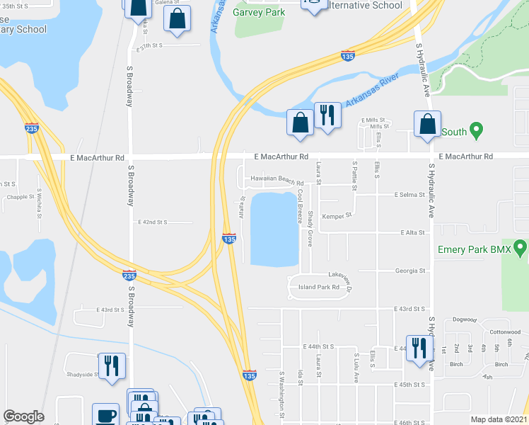 map of restaurants, bars, coffee shops, grocery stores, and more near 304 Alfalfa Street in Wichita