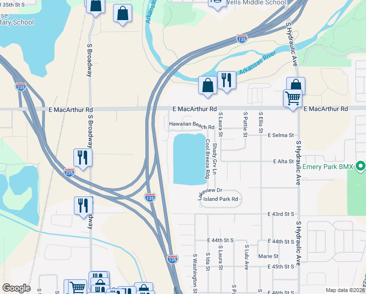map of restaurants, bars, coffee shops, grocery stores, and more near 304 Alfalfa Street in Wichita