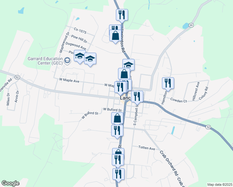 map of restaurants, bars, coffee shops, grocery stores, and more near in Lancaster