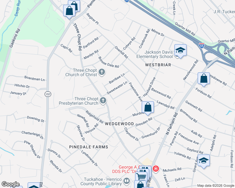 map of restaurants, bars, coffee shops, grocery stores, and more near 1904 Vandover Road in Richmond