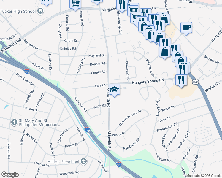 map of restaurants, bars, coffee shops, grocery stores, and more near 18 Skipwith Green Circle in Richmond