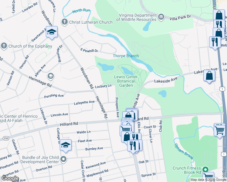 map of restaurants, bars, coffee shops, grocery stores, and more near 7212 Prospect Avenue in Richmond