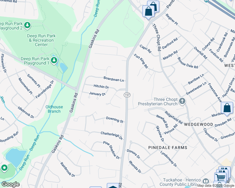map of restaurants, bars, coffee shops, grocery stores, and more near 9507 Oldhouse Drive in Richmond