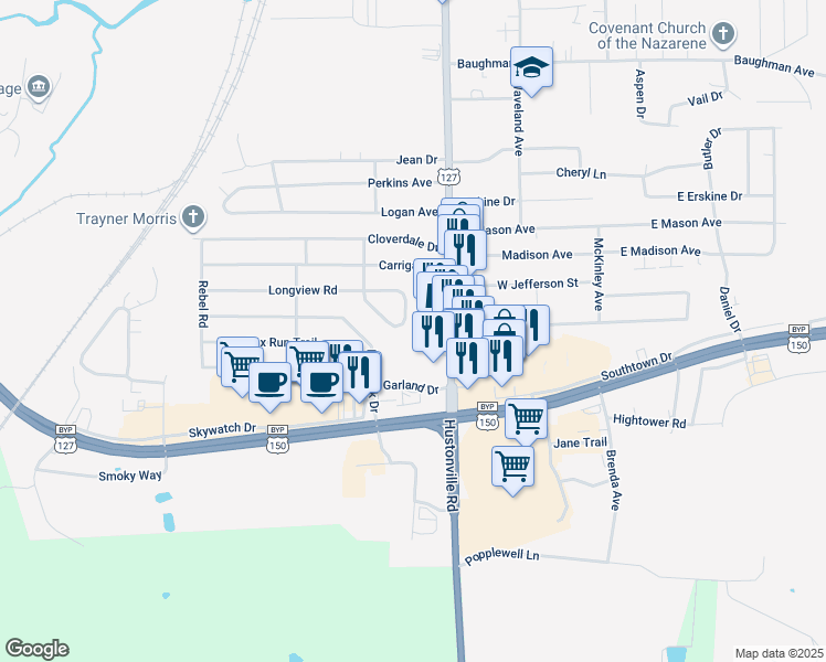 map of restaurants, bars, coffee shops, grocery stores, and more near 444 Patrician Place in Danville